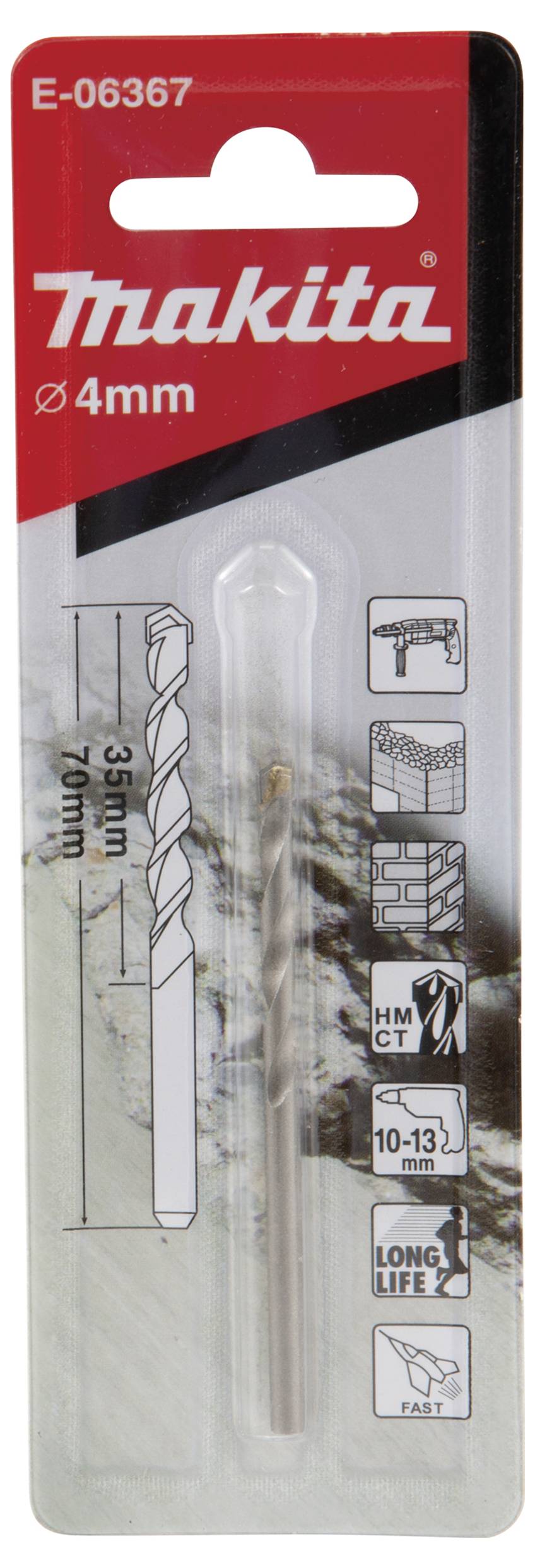 Makita E-06367 karbid spiralni sveder za kamen 4 mm cilindrično vpetje 1 kos-1