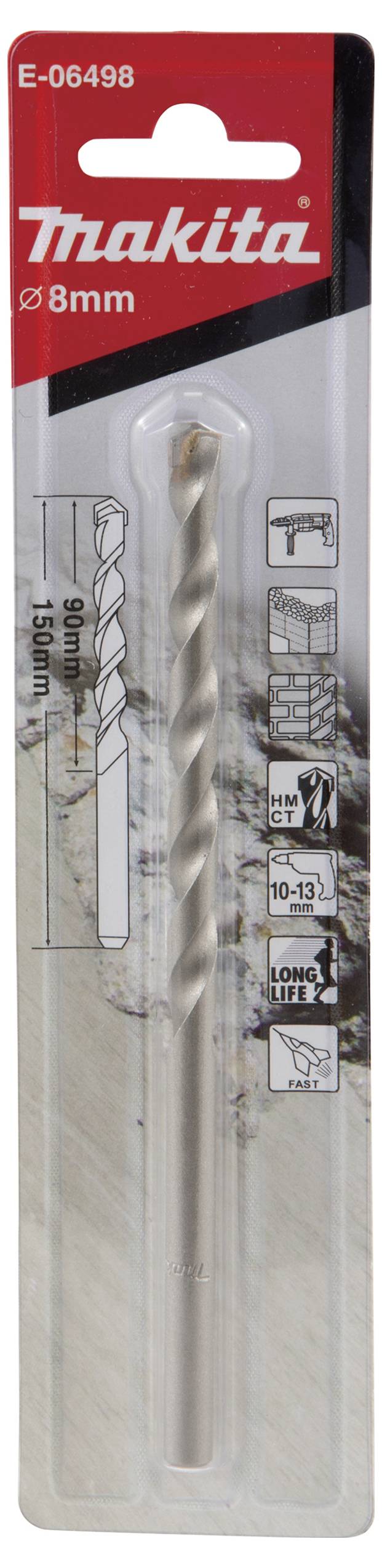 Makita E-06498 karbid spiralni sveder za kamen 8 mm cilindrično vpetje 1 kos-1