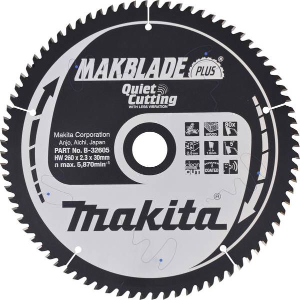 Makita B-32605 B-32605 list krožne žage 260 x 30 mm Število zobcev (na colo): 80 1 kos