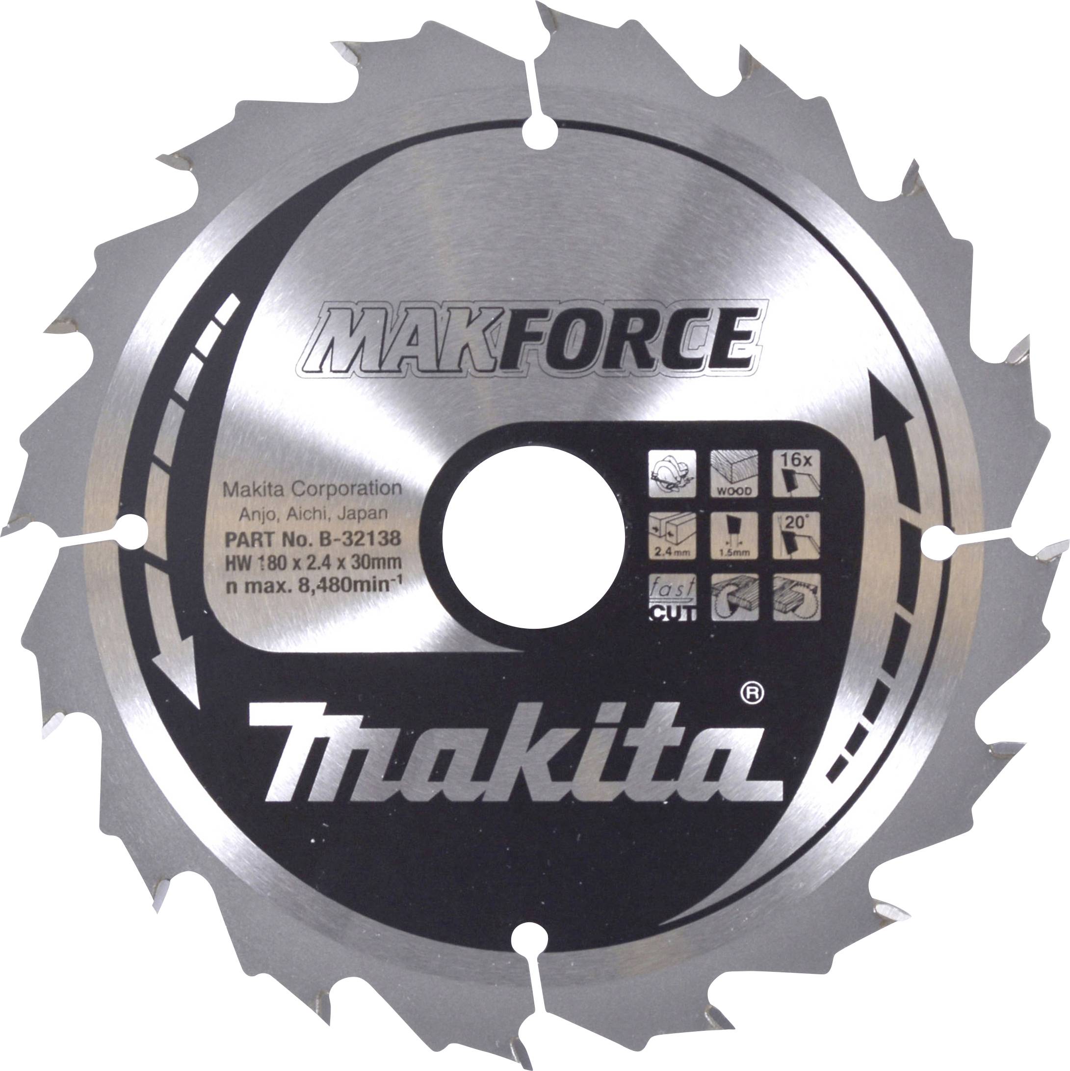 Makita B-32138 list krožne žage 180 x 30 x 2.4 mm Število zobcev (na colo): 16 1 kos-0