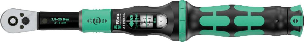 Wera Click-Torque Lock A 5 R/L 05075693001 momentni ključ s prehodnim kvadratnim elementom 1/4" (6,3 mm) 2.5 - 25 Nm-0