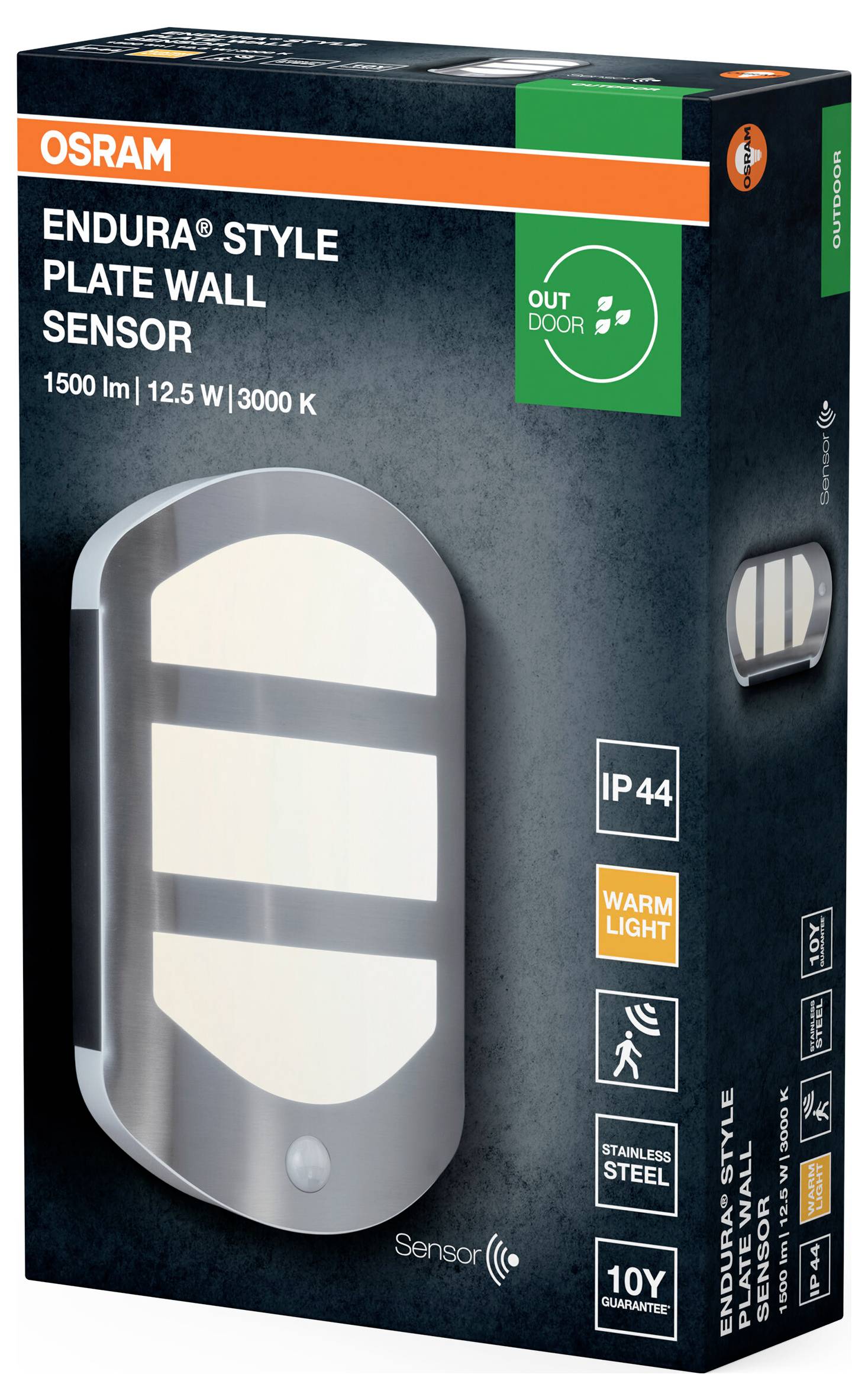 OSRAM HOMELIGHTING ENDURA Style Plate Wall Sensor 12.5W Stainless Steel 4099854461675 LED zunanja stenska svetilka LED 1-2