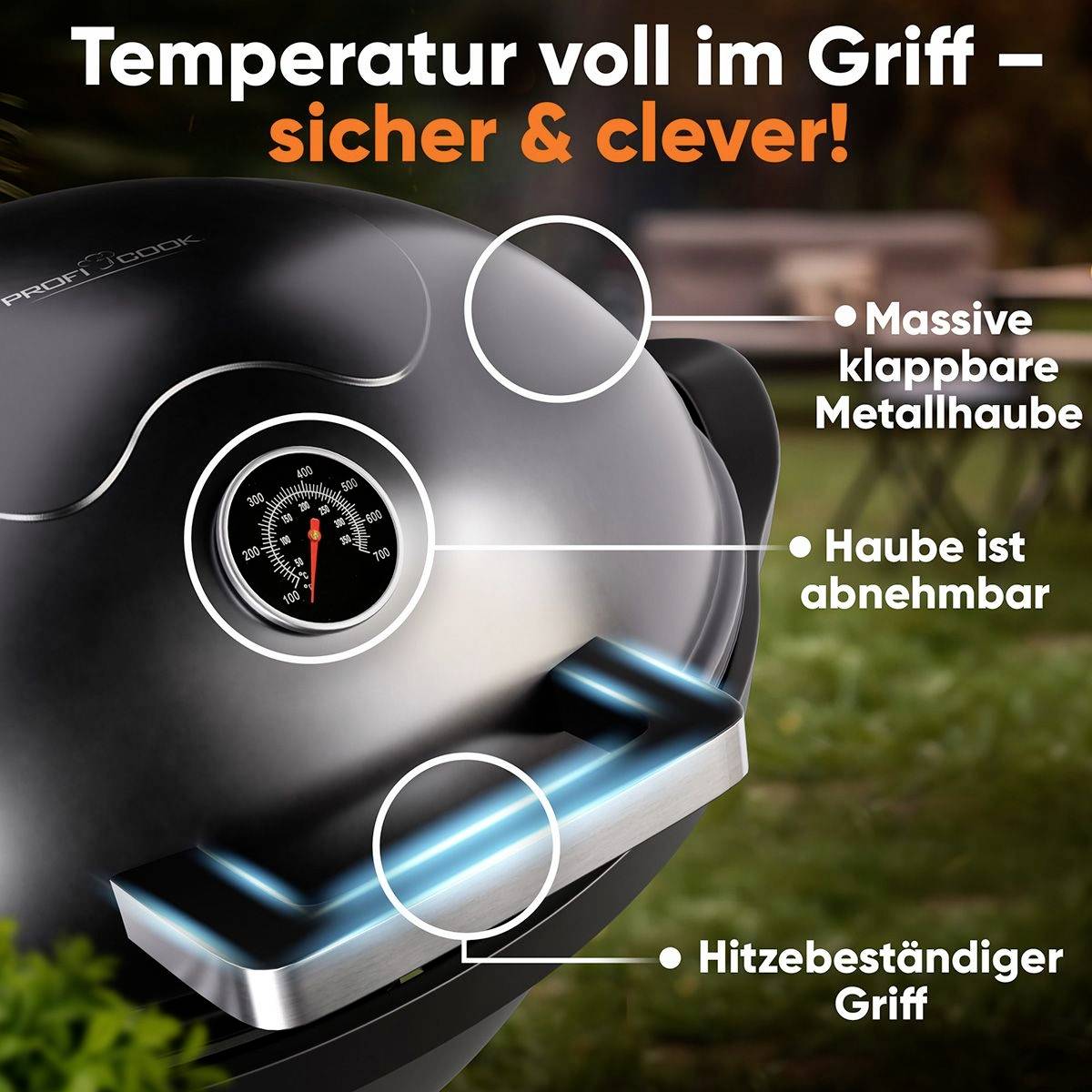 Profi Cook PC-BQS 1303 električni stoječi žar termometer v pokeru, premaz proti sprijemanju, Cool touch ohišje črna-3