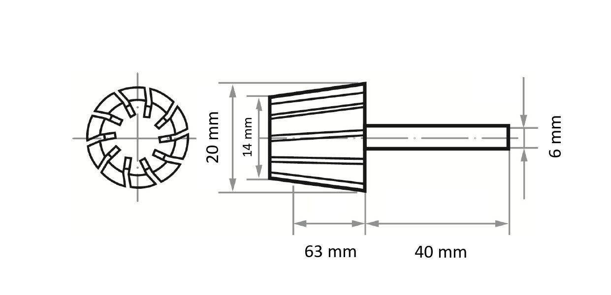 LUKAS-ERZETT A2500020636 Držalo orodja STKE za brusilne tulce 20x63 mm, steblo 6 mm 5 kos-5