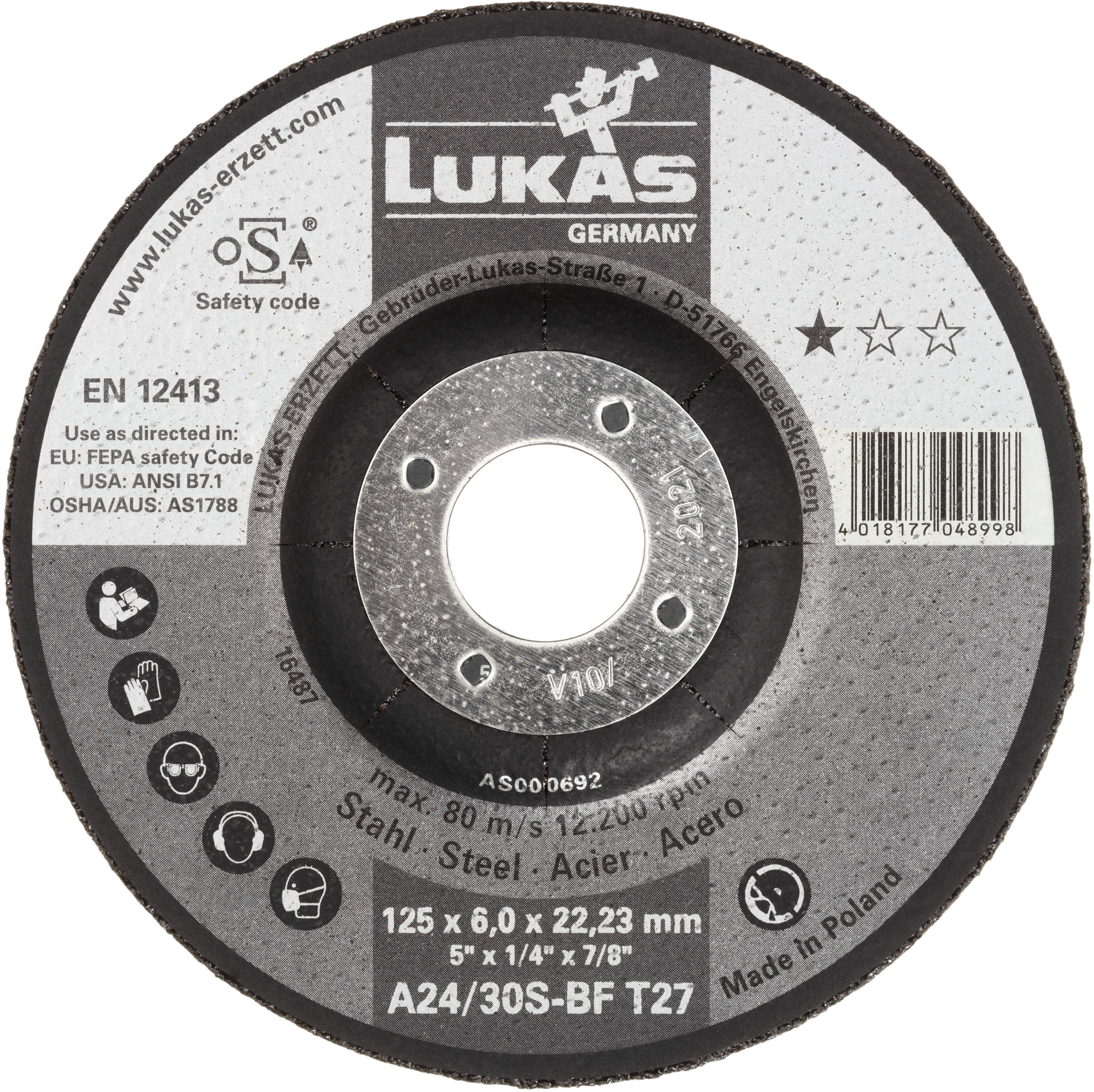 LUKAS-ERZETT AS000109V9802 T27 230x6,0x22,23 groba plošča za brušenje Premer 230 mm Vrtina-Ø 22.23 mm nerjavno jeklo 10 -0