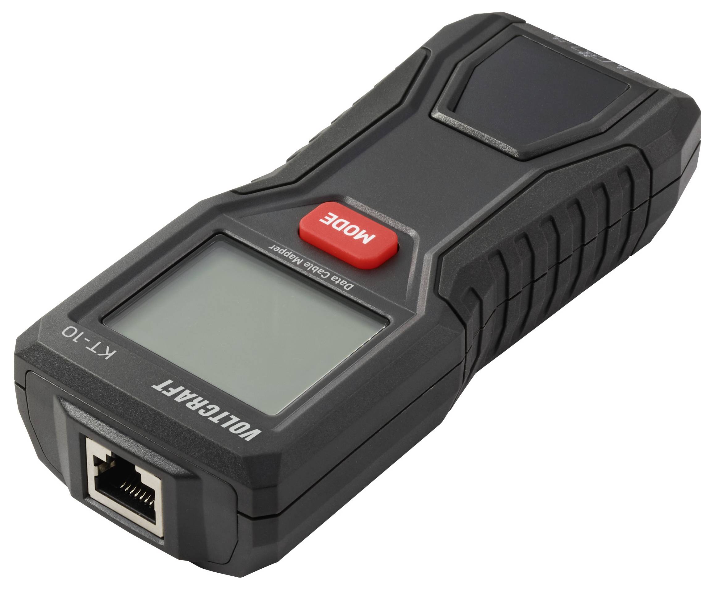 Digitalna testna naprava z zaslonom in gumbom 'MODE'. Na vrhu ima priključek za omrežni kabel.