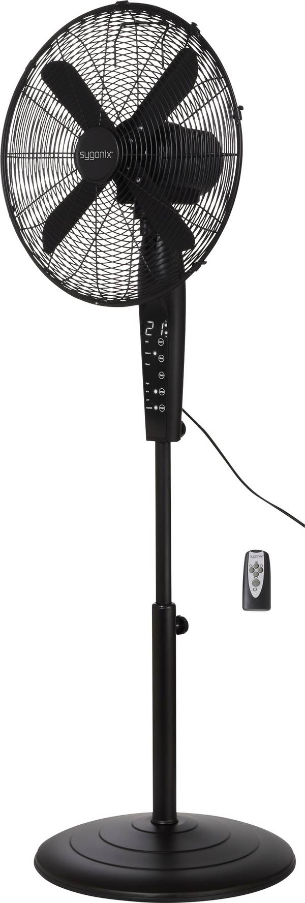 Sygonix  stoječi ventilator  50 W (Ø x V) 440 mm x 1300 mm črna z daljinskim upravljalnikom, nihajoči, nastavljiva višina, LED zaslon, timer