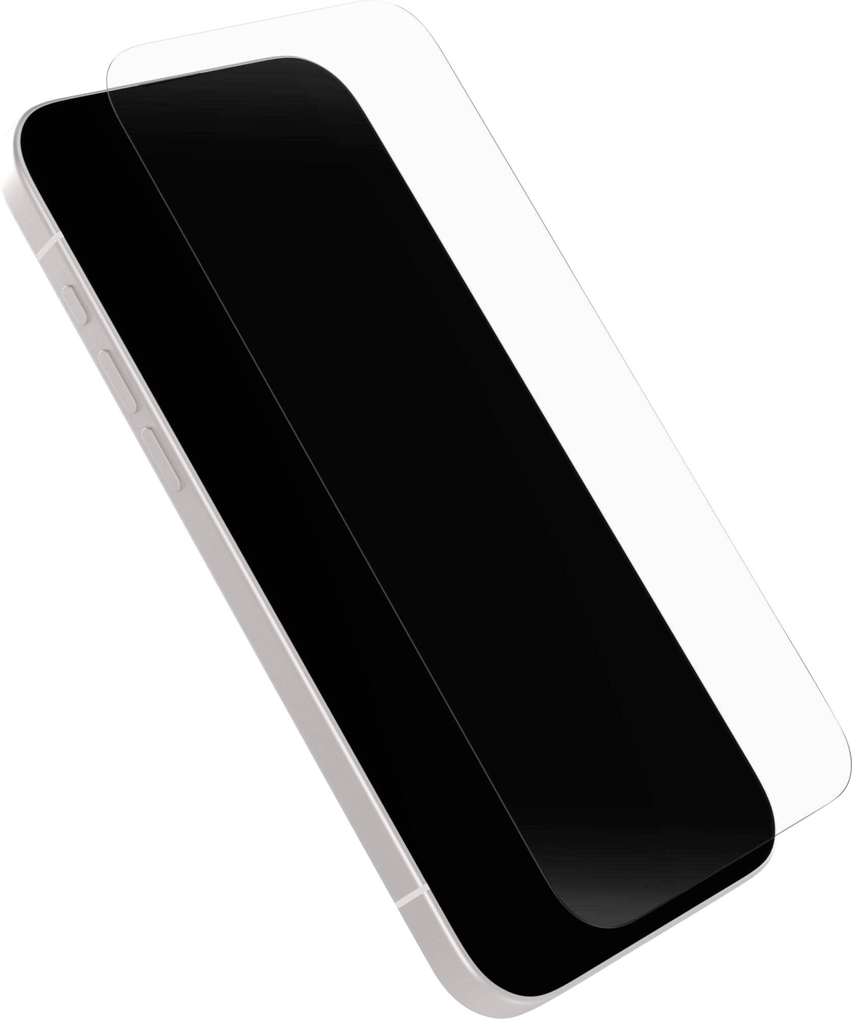 Pogled pod kotom na pametni telefon z nameščeno zaščitno folijo, ki prikazuje stranske gumbe in brezhiben nanos folije na zaslonu.