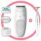 Epilator komplet z nastavitvami za britje, striženje in piling, ki vključuje dve napravi v beli in rožnati barvi.