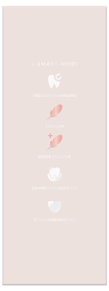 Slika prikazuje seznam petih pametnih načinov ščetkanja: 'Vsakodnevno čiščenje', 'Občutljivo', 'Zelo občutljivo', 'Zaščita dlesni' in 'Čiščenje jezika'. Vsak način ima svojo ikono.