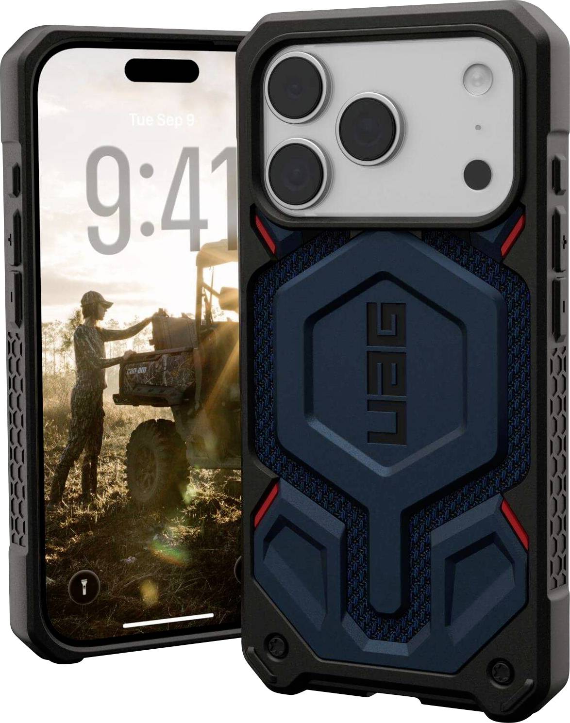Čvrst pametni telefon etui z ojačanimi vogali in izrazitimi teksturami. Ščiti napravo pred udarci in praskami. Viden z dvojno objektivo kamero.