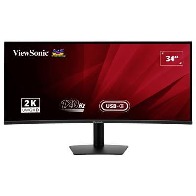 Ultrawide monitor ViewSonic z naslednjimi funkcijami: 34-palčni zaslon, resolucija 2K UWQHD, osveževalna frekvenca 120 Hz, USB-C povezljivost.