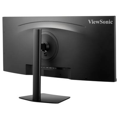 Zaslon ViewSonic, pogledan od zadaj, ki prikazuje njegovo ukrivljeno obliko in stojalo.