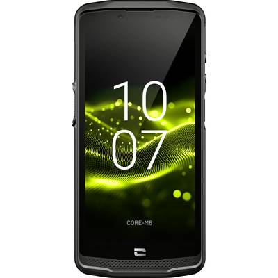 Zaslon pametnega telefona, ki prikazuje čas '10:07', z zelenim digitalnim valovnim vzorcem v ozadju in besedilom 'CORE-M6' spodaj.
