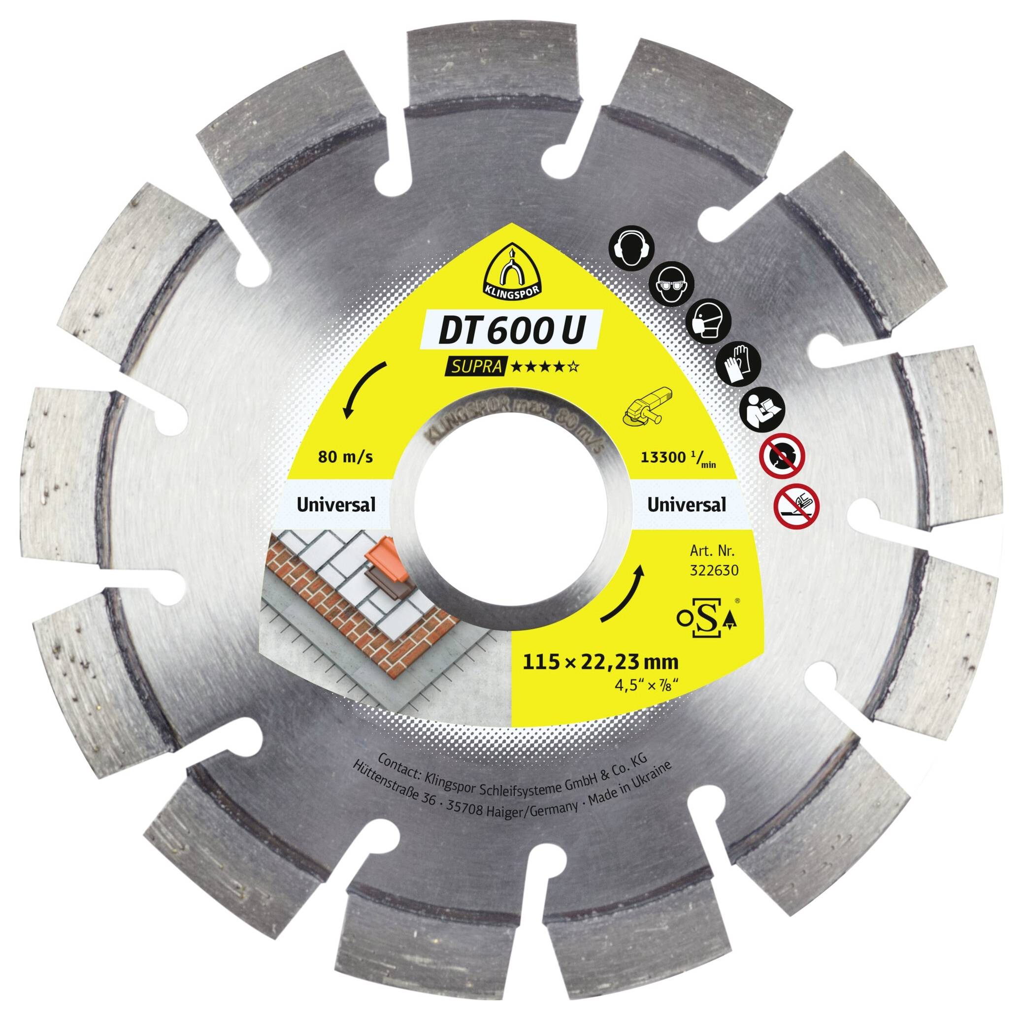 Klingspor 322630 DT 600 U Supra diamantna rezalna plošča Premer 115 mm Vrtina-Ø 22.23 mm beton, beton z armaturo, peščeno-apnena opeka 1 kos