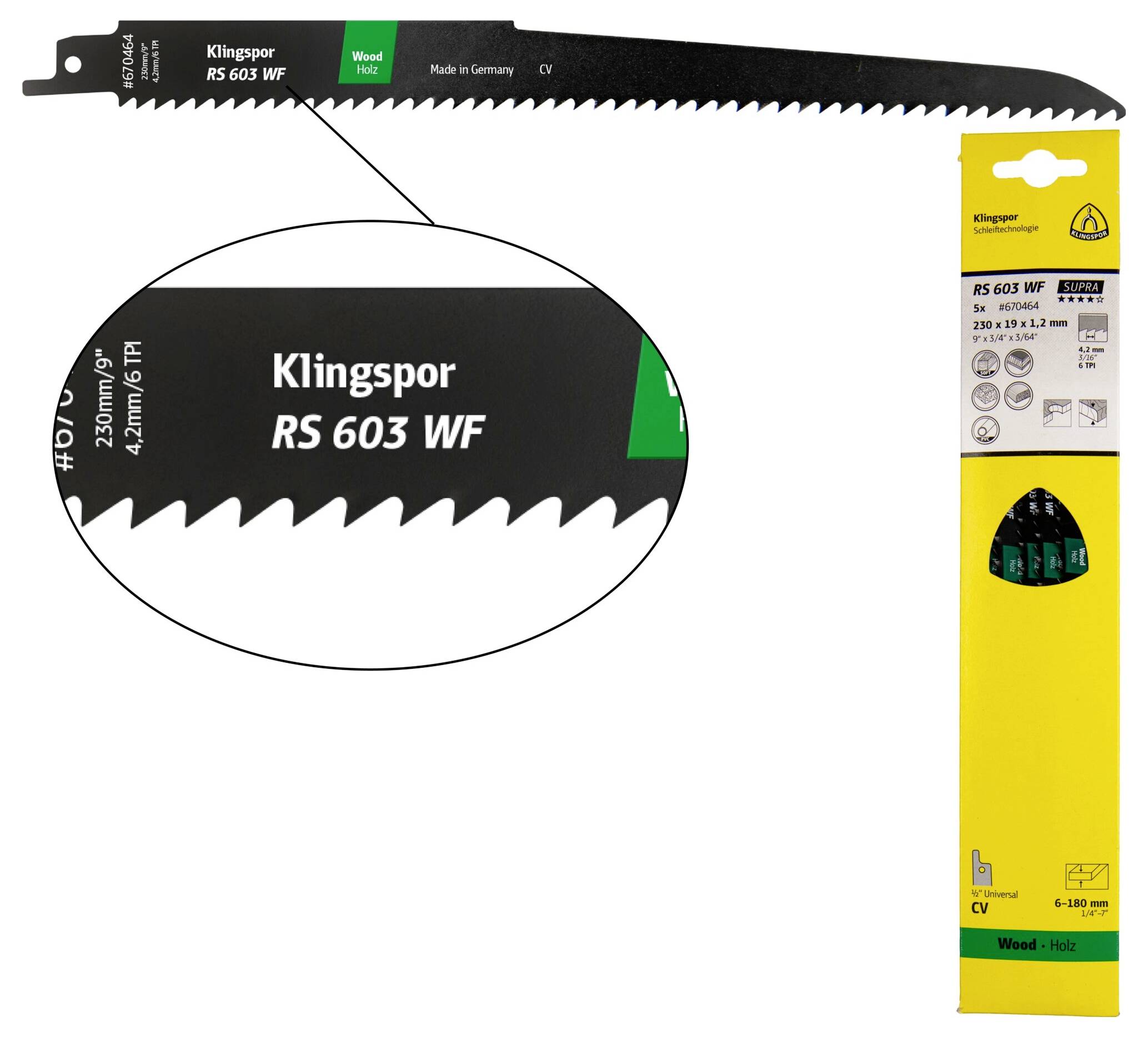 Klingspor 670476 Listi za sabljasto žago RS 603 WF, 300 x 19 x 1,2 mm, uporabna dolžina 280 mm, krom-vanadij, rezkani, n-0