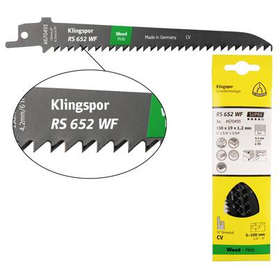 Klingspor 670493 RS 652 WF Säbelsägeblätter, 150 x 19 x 1,2 mm Nutzlänge 130Crom-Vanadium, gefräst, geschränkt , 6 Zähne-0