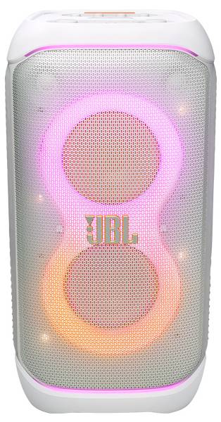 Bel JBL zvočnik z barvitim LED osvetljenjem.