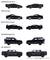 Ilustracija, ki prikazuje stranske poglede petih črnih modelov avtomobilov: Lamborghini Sián, Toyota Supra, Bugatti Chiron, Land Rover Defender in GMC Hummer EV.