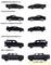 Pet modelov igrač avtomobilov: Lamborghini, Toyota, Bugatti, Land Rover, GMC, vsak prikazan s strani. Rumena puščica nakazuje dolžino 7,5 cm/3 palce.