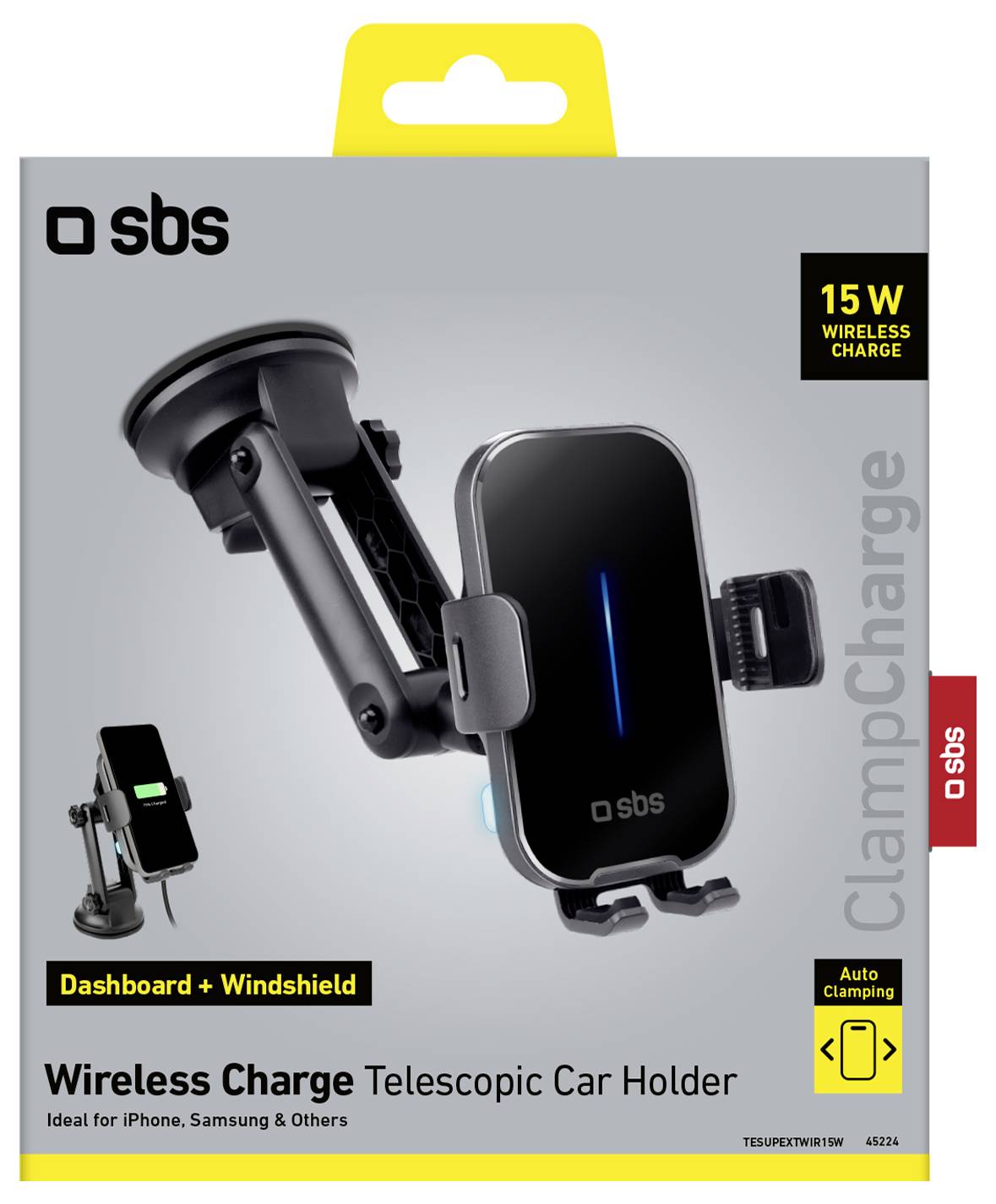 sbs mobile Clamp Charge sesalni pokrov držalo za mobilni telefon s funkcijo polnjenja prek indukcije, 360° obračanje-2
