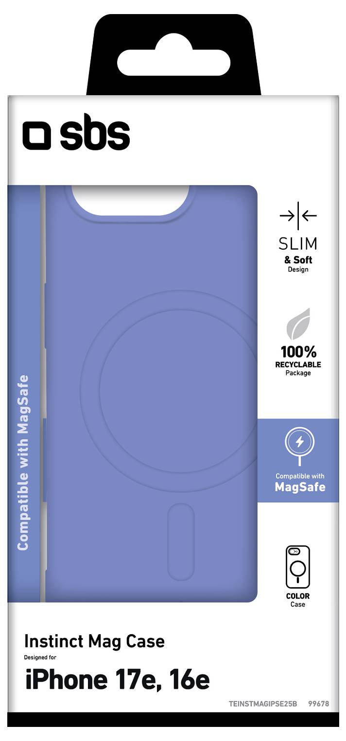Modra zaščitna silikonska torbica za iPhone 17e, 16e. Kompatibilna s funkcijo MagSafe, lahka in mehka zasnova ter 100 % reciklabilna.