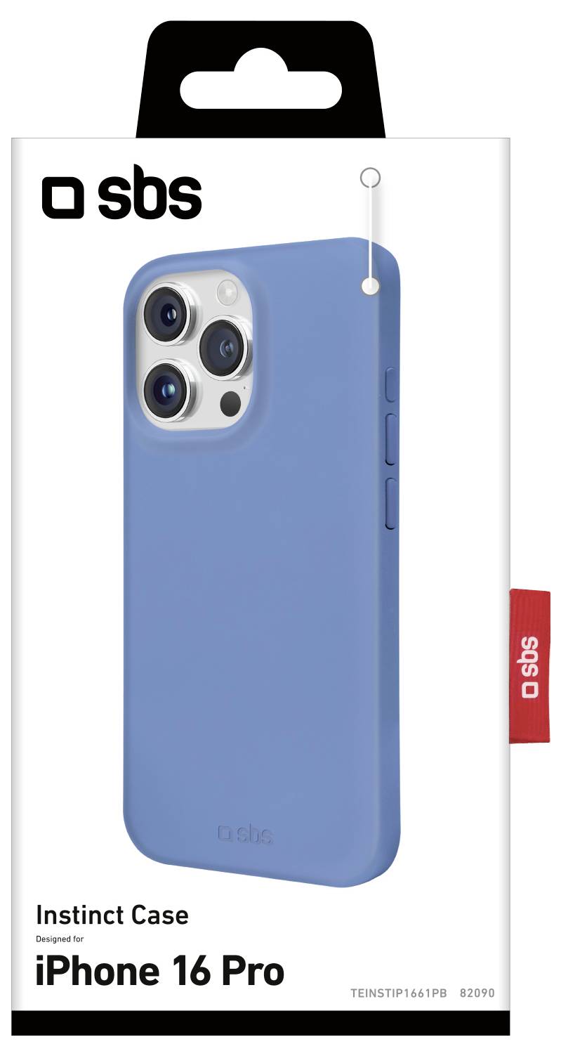 'iPhone 16 Pro Instinct Zaščitni Ovitek, modra. Trajna zaščita s preciznimi izrezi za gumbe in kamero. Znamka: SBS.'