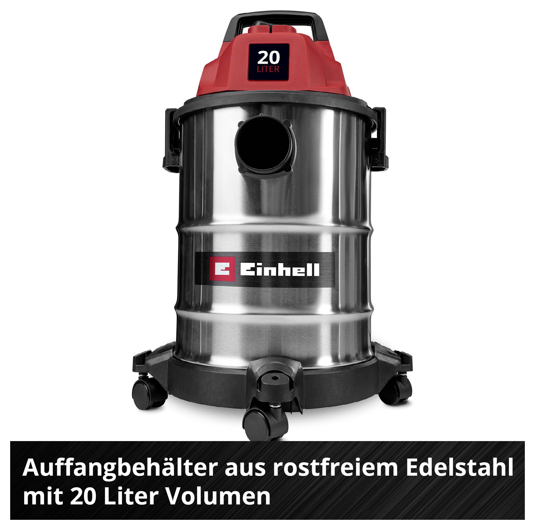 Sesalnik z 20-litrskim posodo iz nerjavečega jekla z logotipom Einhell