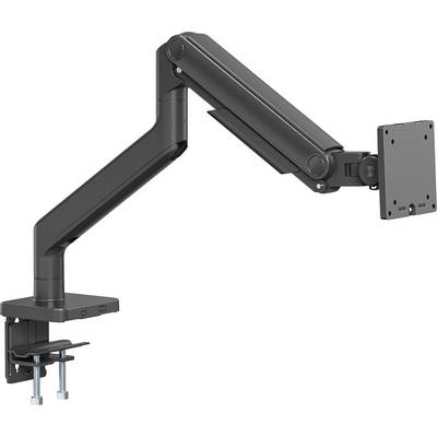 Nastavljiv črn monitor arm s stezalno sponko, namenjen pritrditi na rob mize.