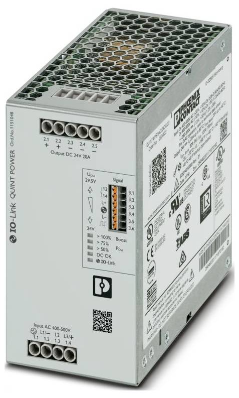 Phoenix Contact 1151048 napajalnik Poraba (stanje pripravljenosti) 6 W 24 V/DC 20 A 541 VA Vsebina, količina, vsebina količinskih enot na prodajno enoto 1 kos