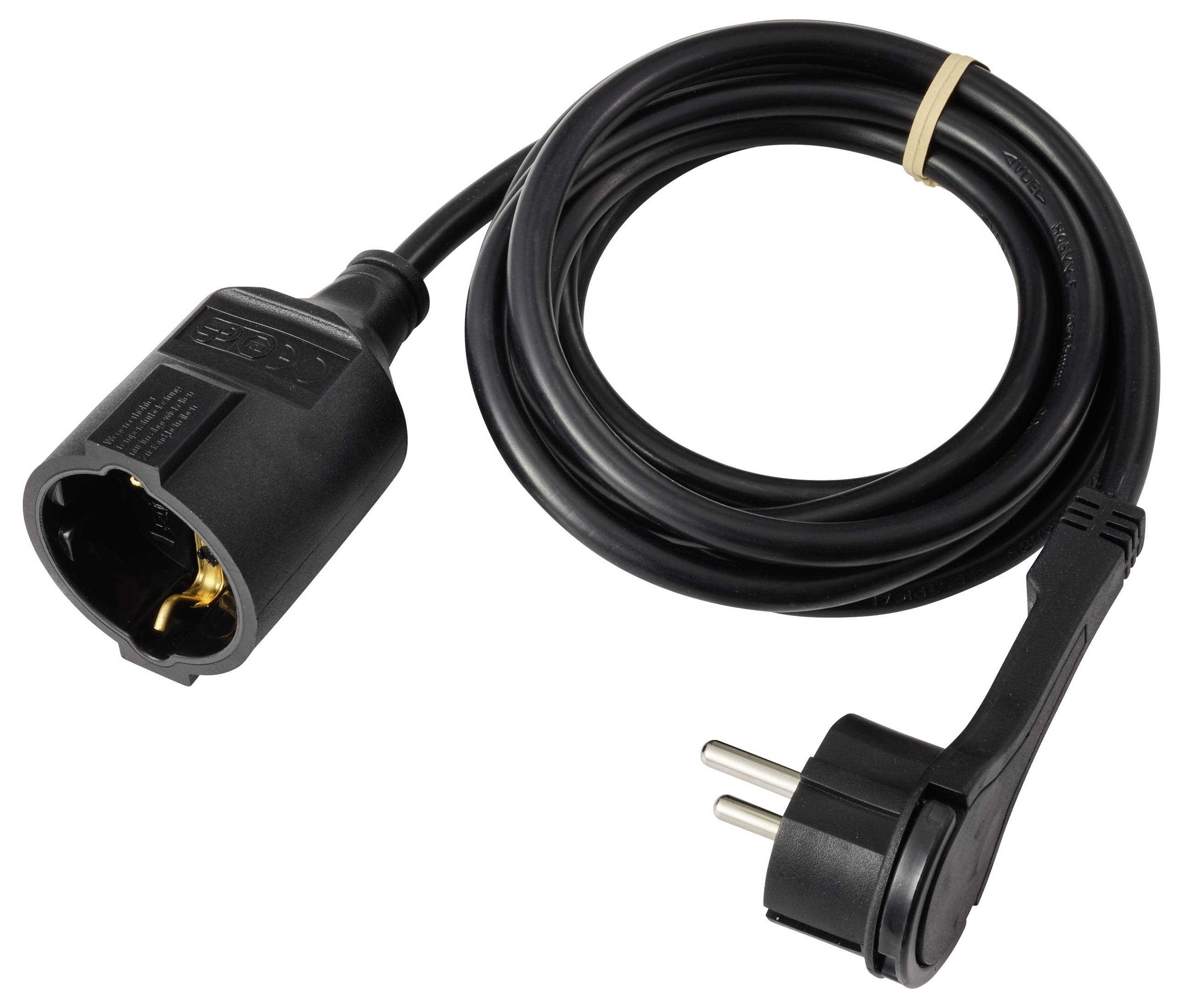 'Črni zviti napajalni kabel z EU vtičem in črnim adapterskim priključkom.'