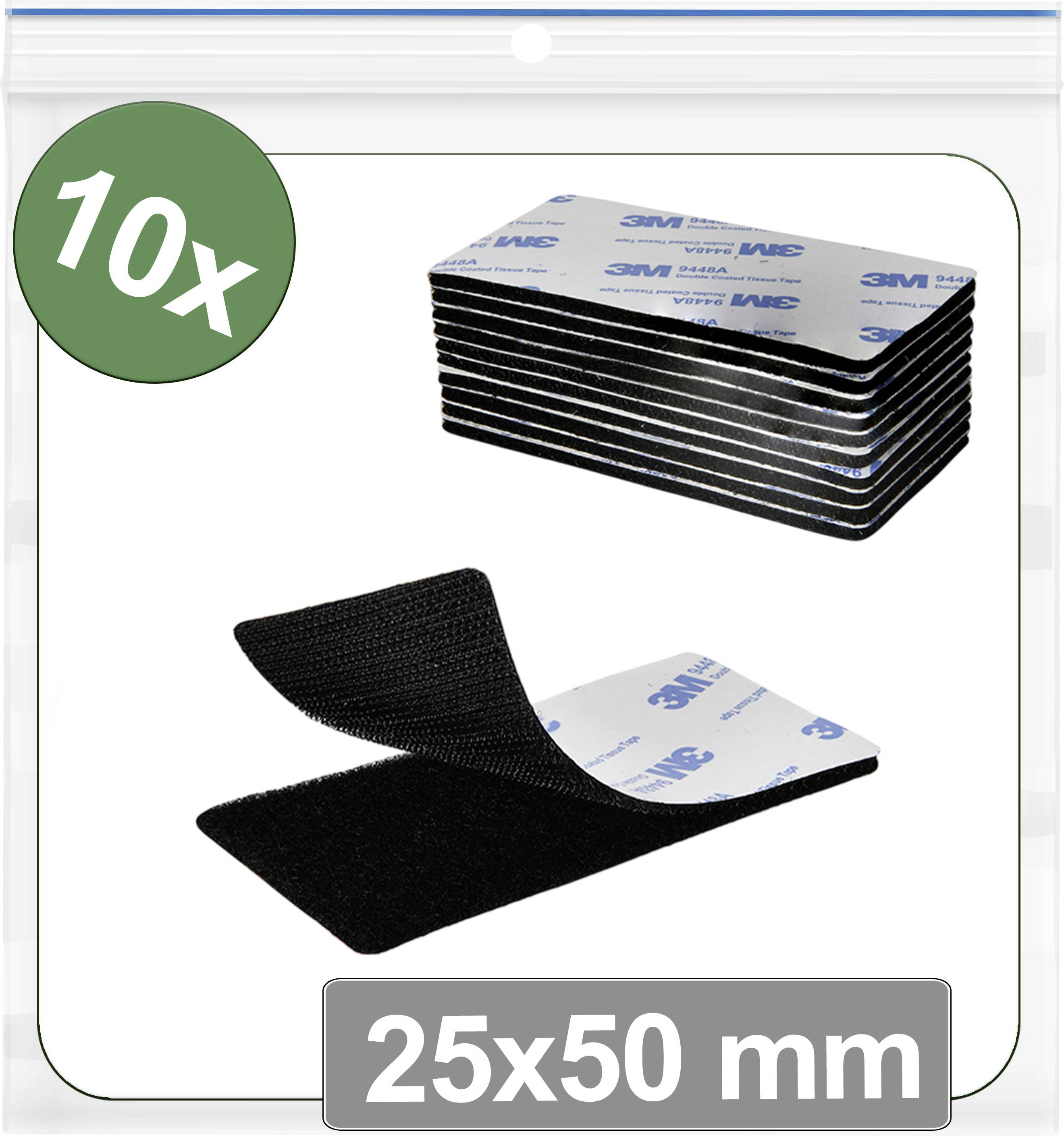'Deset sprijemalnih trakov z lepilom, velikih 25x50 mm, z blagovno znamko 3M na hrbtni strani.'