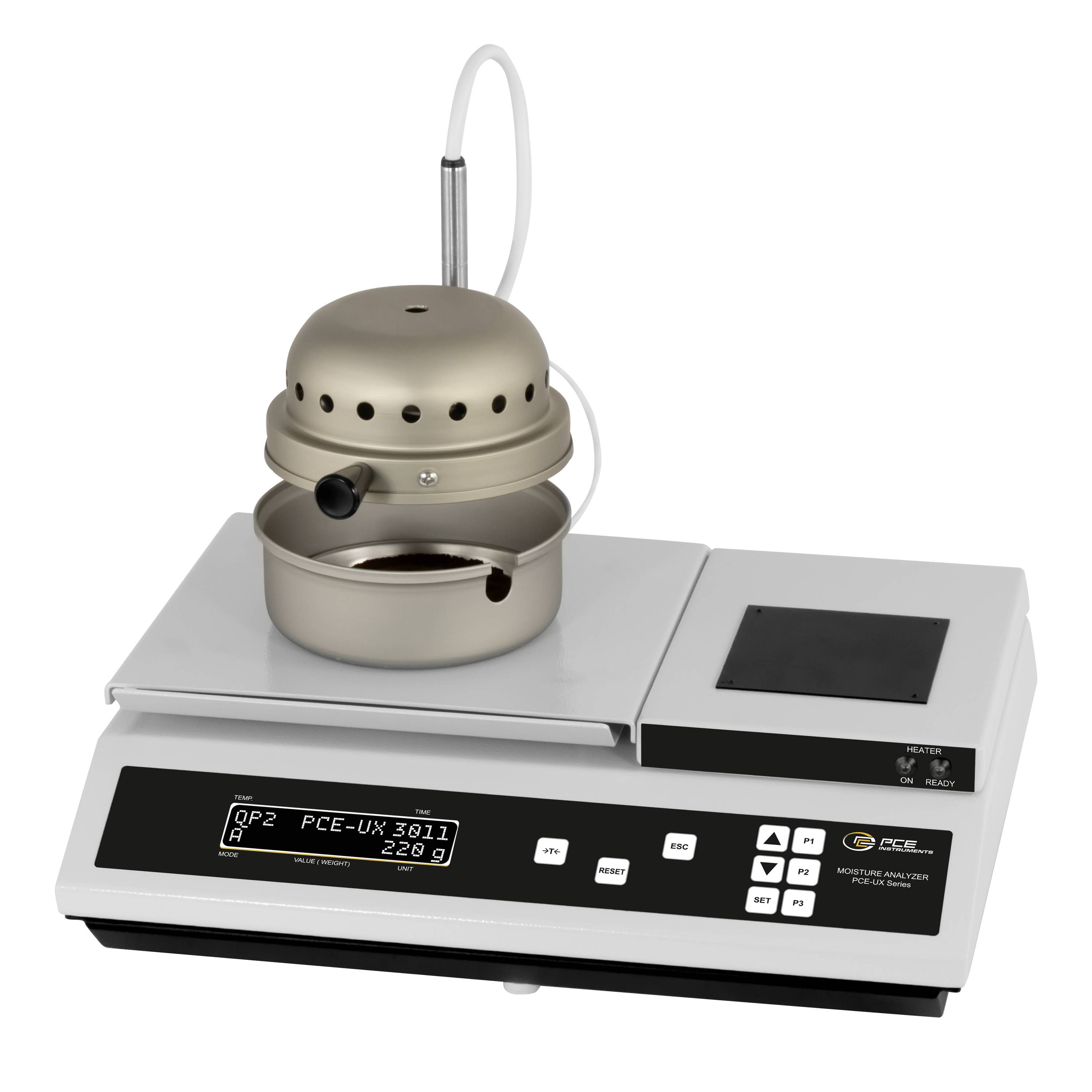 Laboratorijski instrument za delovno površino z ogrevano komoro in digitalno upravljalno ploščo, ki se verjetno uporablja za analizo vzorcev ali razgradnjo.
