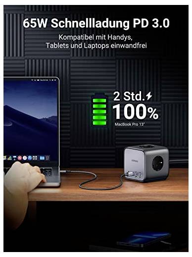 Na pisalni mizi se MacBook Pro 13" polni s pomočjo 65W hitre polnjenja preko PD 3.0 v 2 urah do popolne napolnjenosti. Kompatibilen s pametnimi telefoni, tablicami in prenosnimi računalniki.