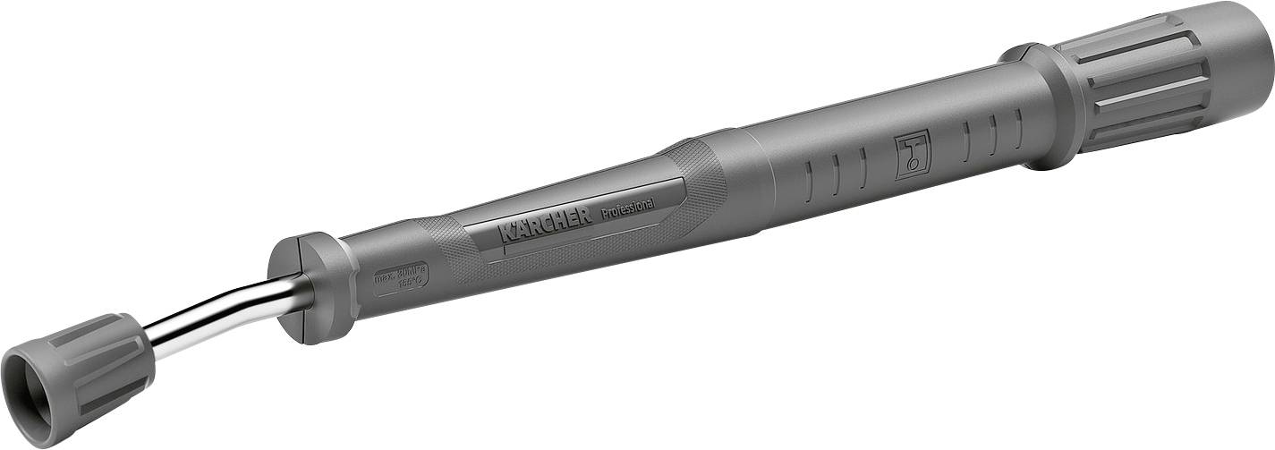 Siva, nastavljiva lanca za tlačni čistilnik s teksturirano rukovatjo in ozkim šobom, zasnovana za uporabo z Kärcherjevo čistilno opremo.