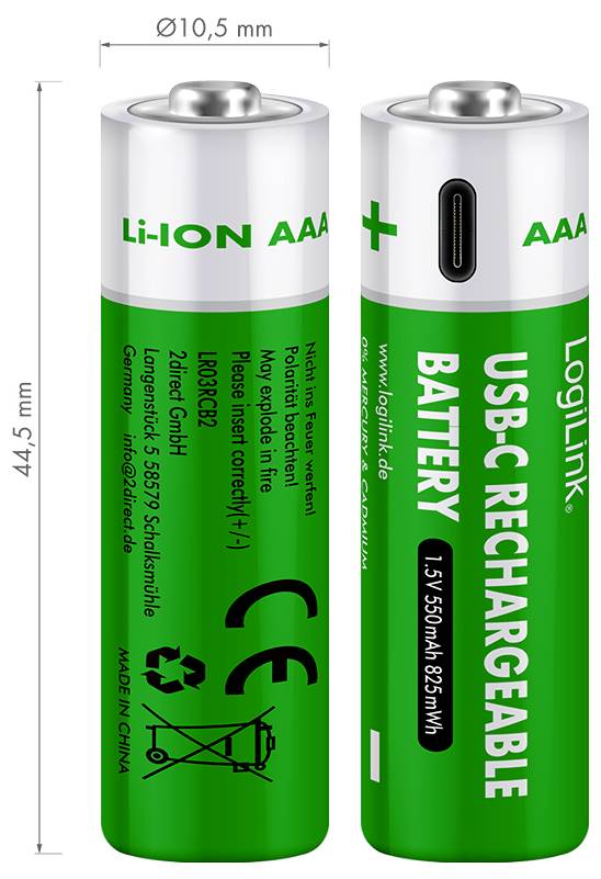 LogiLink LR03RCB2 micro (AAA)-akumulator Li-Ion 1.5 V 2 kos-3