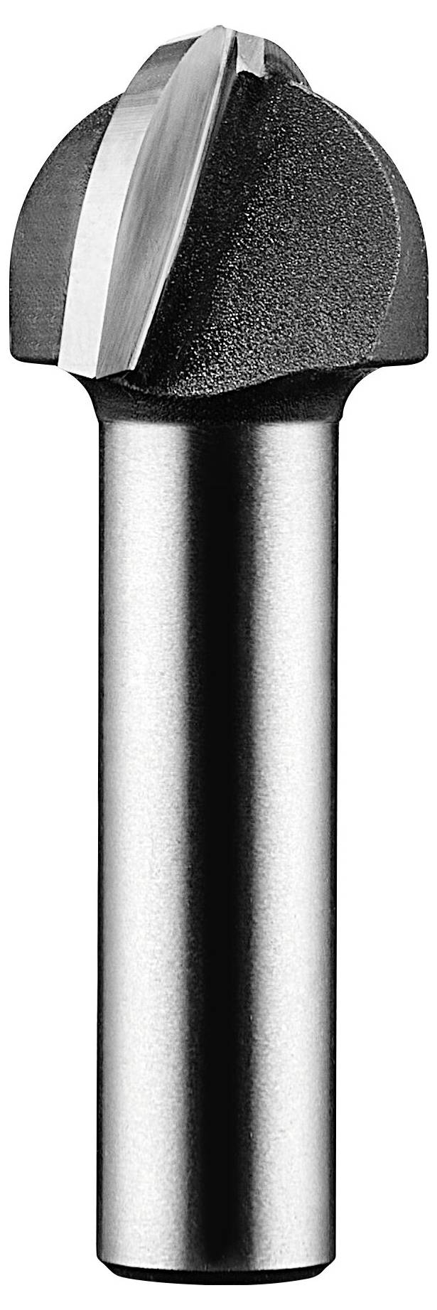 Usmerjevalec z dimenzijami 'R' za radij in 'D' za premer je prikazan ob kosu lesa, kar kaže na obrezovanje roba.