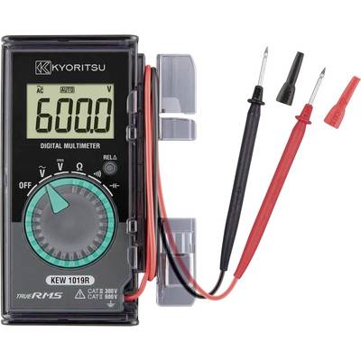 Digitalni multimeter s prikazom »6000« na zaslonu, z rdečo in črno merilno sondo priključeno, nastavljen za merjenje AC napetosti.