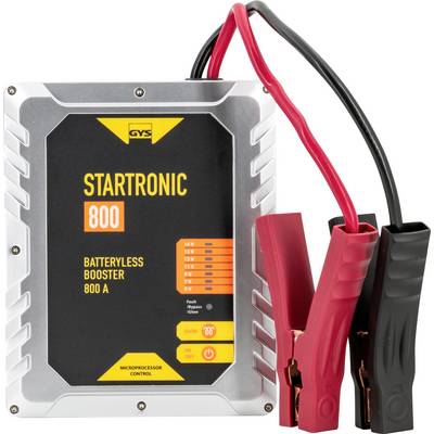 Avtomobilski booster brez baterije s sponkami, označen 'STARTRONIC 800'. Ponuja mikroprocesorsko krmiljenje in zagotavlja izhod 800A za 12V sisteme.