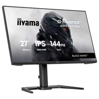Monitor s prikazom 'iiyama G-Master GB2741HSU', lastnosti vključujejo 27-palčni zaslon, IPS plošči, 144 Hz, ločljivost 1920x1080, Black Hawk.
