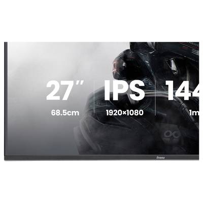 '27" IPS zaslon, ločljivost 1920x1080, 144Hz osveževalna frekvenca, 1ms čas odziva, 68,5cm' prikazan na zaslonu s temnim ozadjem.
