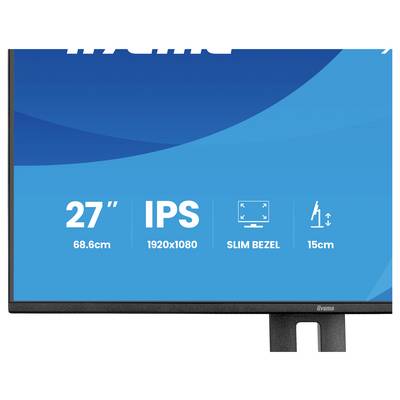 'Zaslon monitorja z naslednjimi specifikacijami: 27-palčni zaslon, 1920x1080 IPS prikaz, ozka okvir, 15cm nastavka naklona.'