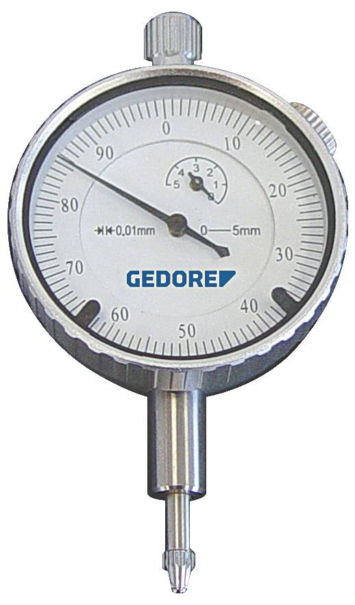 Merilni indikator s prikazom meritev od 0 do 100, z besedo 'GEDORE' na sredini in majhno sekundarno lestvico z oznako 0-5 mm.