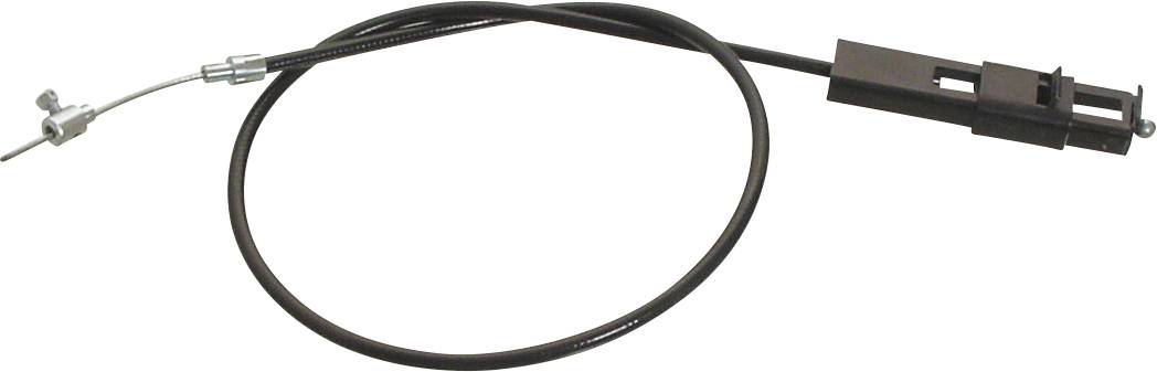 Črn prožen krmilni kabel s kovinskim pritrdilnim oklepajem na enem koncu in zanko iz žice na drugem koncu, namenjen avtomobilski industriji.