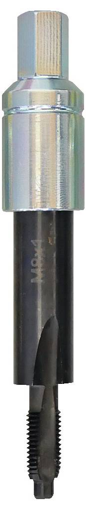 Kovinski pripomoček s cilindričnim telesom, navojno sekcijo in šeststranim glavicama, namenjen vrtanju in rezanju navojov.