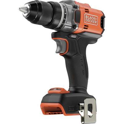 Brezbaterjski vrtalnik s črno in oranžno zasnovo, z kovinskim vpetjem in regulatorjem hitrosti, znamke 'Black+Decker'.