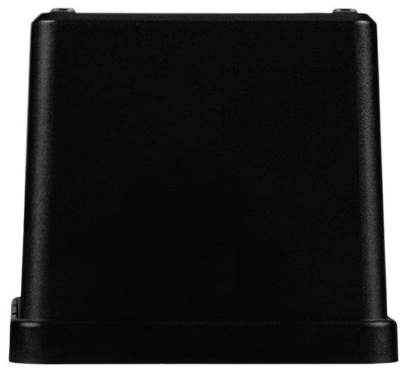 Črni, pravokotni predmet z zaobljenimi robovi, verjetno elektronska naprava ali del opreme.