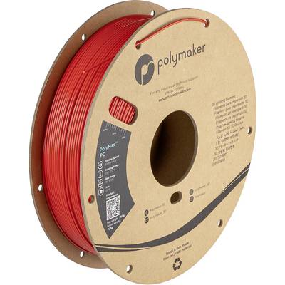Tuljava rdečega filmenta za 3D tiskalnik Polymaker na kartonski tuljavi z napisom "polymax PC".