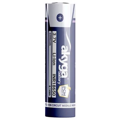 Litijevo-ionska baterija 18650 podjetja Akyga s kapaciteto 3,7V, 2900mAh in zaščito PCM, navedeno na nalepki.