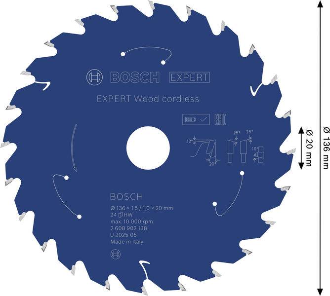 Bosch Accessories 2608902138 2608902138 list krožne žage 136 x 20.0 x 1 mm Število zobcev (na colo): 24 1 kos-12